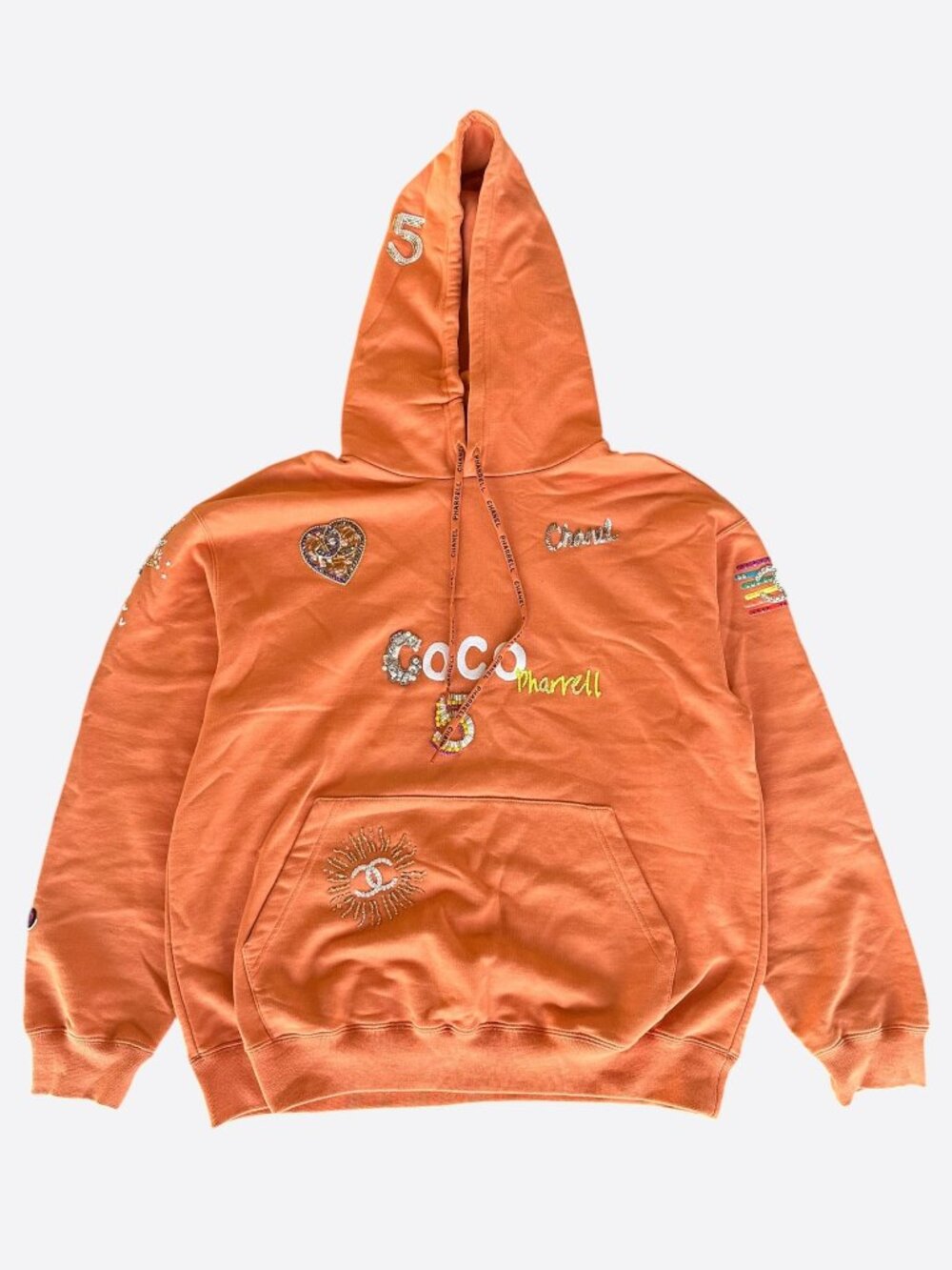 Chanel Pharrell Orange Embroidered Graphics Hoodie
